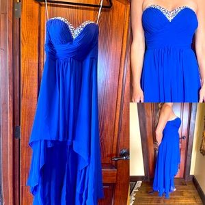 Size small cobalt blue formal dress. High low, strapless